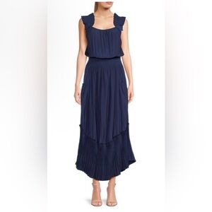 RAMY BROOK Baylor Pleated Blouson Maxi Dress Spring Navy Blue XS